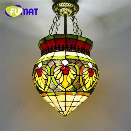 FUMAT Pendant Lamps Stained Glass Pendant Light LED Hanglamp 12 20 INCH Suspension Lighting Fixture Heart Living Room Lights