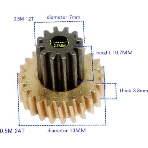Reduction gear 0.5M 24T 12T motor double gear Hardware drive 2.5mm hole diameter