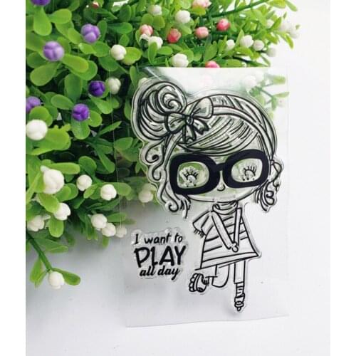 Glasses Girl Transparent Clear Silicone Stamp Seal DIY Scrapbooking Stencil Decorative Painting Template Office School Supplies