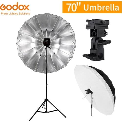 Godox 70" 178cm Silver White Black Translucent Soft Reflective Umbrella + Large Diffuser Cover + 2.8M Light Stand + Bracket