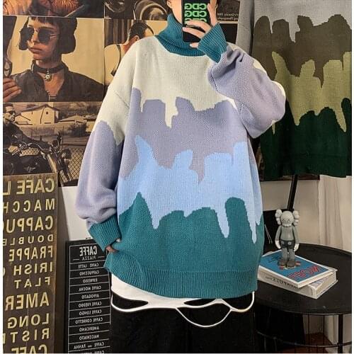 Sweater Black Vintage Pullover Mens Harajuku Korean Jumpers Sweaters 2021 Mens Japanese Oversized Knitted Turtleneck