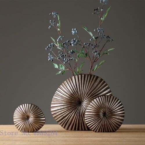 Resin Vase Irregular Circle Stripe Bump Imitation Wood Handicraft Flower Arrangement Modern Home Decoration Flower Vase