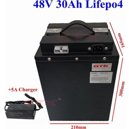 GTK 48V 30Ah Waterproof Lifepo4 lithium battery pack with BMS for scooter bike Tricycle Solar Backup power supply +5A charger