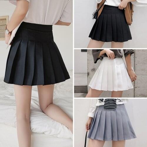 Fashion Japanese Style Women Pleated Skirt Black High Waist Above Knee Mini Skirt Student Girls School Uniform with Safety Pants