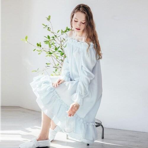 WomenS Sleepwear Autumn And Winter New Elegant Retro Palace Style Swing Long Section Homewear Korean Simple Nightdress Пижам