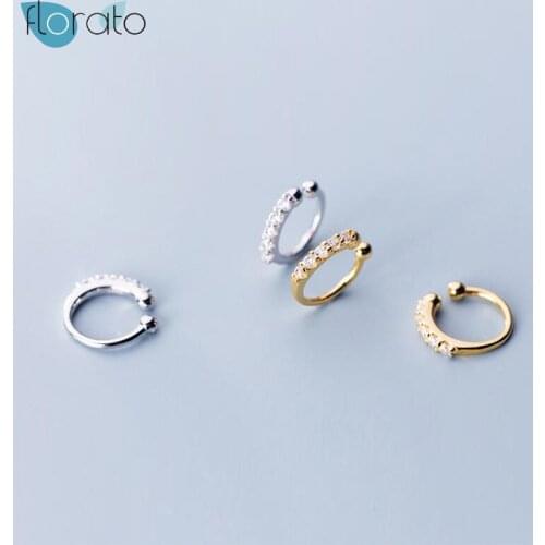 24K Gold-Plated Silver Ear Cuff Bohemia C Shaped CZ Rhinestone Small Earcuffs Clip Earrings for Women Wedding Jewelry