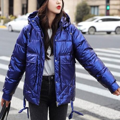 Winter Cotton Womens Down Jacket Hooded Long Sleeve Cardigan Zipper Pockets Loose Solid Thick Vogue Casual Down Jacket