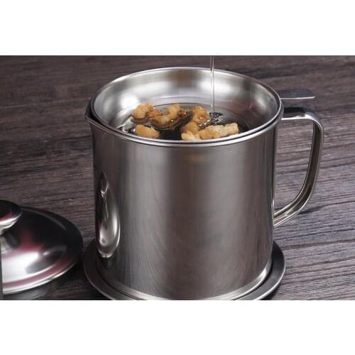 1.3L Stainless Steel Oil Strainer Pot Container Jug Storage Can With Filter Cooking Oil Pot For Kitchen Household Tools