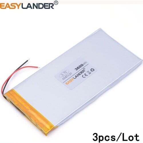 3pcs/Lot 3.7V 3600mAH 6045120 lithium Li ion polymer rechargeable battery for tablet pc battery 0645120