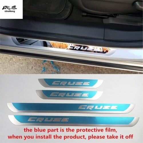 Free shipping 4pcs/lot Slim Door Sill Scuff Plates car stickers FOR 2010 2012 2013 2014 Chevrolet Chevy Cruze Sedan hatchback