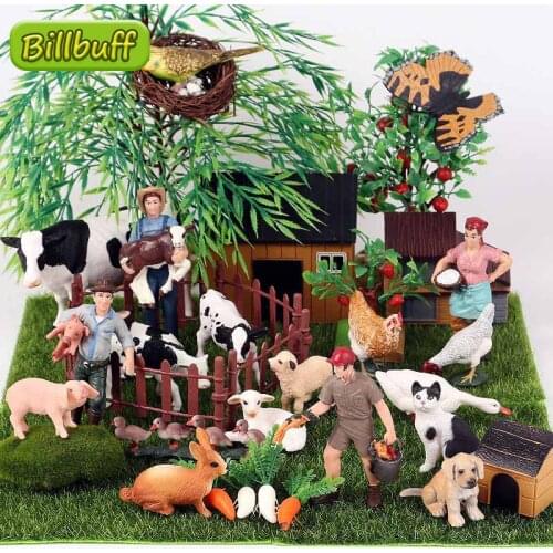 45Pcs DIY Simulation Farm House ABS Poultry Animals Dog Cow Figures Model Collection Cognition Educational Toy for Children Gift