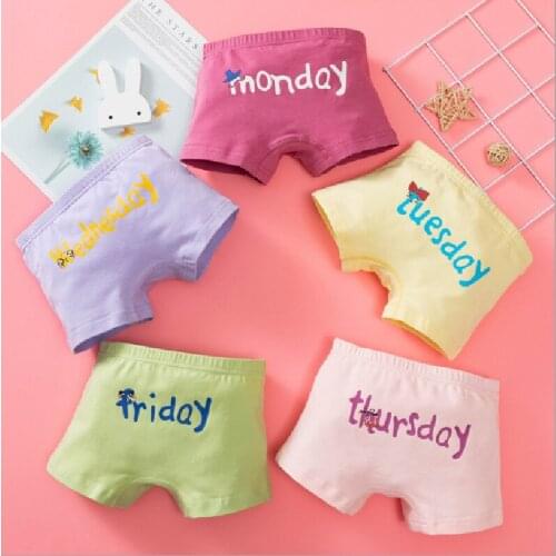 5pcs/Lot Girl Panties Pure Cotton Underwear Week Letter Printed Boxer Shorts Teenager Underpants 3-12T
