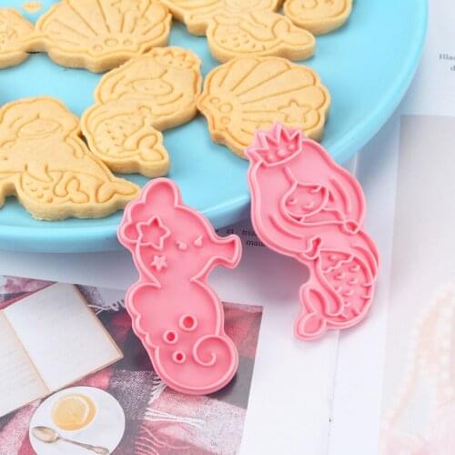 6pcs Mermaid Shell Seahorse Cookie Cutter Set Plastic 3D Baking Mould Cake Cookie Cutter Cartoon Biscuit Baking Decoration Tools
