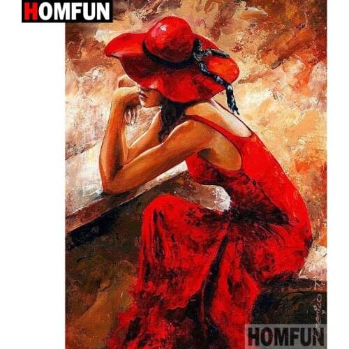 HOMFUN Full Square/Round Drill 5D DIY Diamond Painting "Oil painting woman" Embroidery Cross Stitch 5D Home Decor A00097
