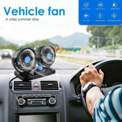 12V Dual Head Car Fan Portable Vehicle Truck 360° Rotatable Auto Cooling Cooler Mini Electric Car Fan