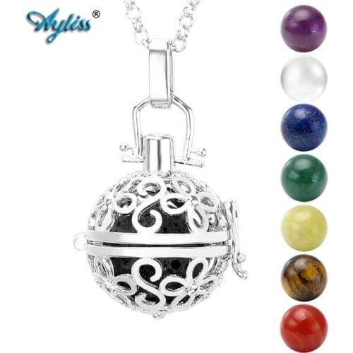 Ayliss Copper White K Flower Locket Pendant Necklace with 7 Chakra Beads Yoga Energy Necklace Openable Pendants Necklace Jewelry