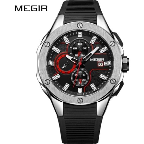 MEGIR Fashion Men Sport Watch Chronograph Waterproof Silicone Quartz Military Mens Watches Clock Male Relogio Masculino 2020