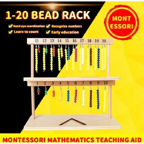 Wooden Montessori Digitals Numbers 1-20 Color Beads Stairs Busy Board Preschool School Training Educational Teaching Math Toys