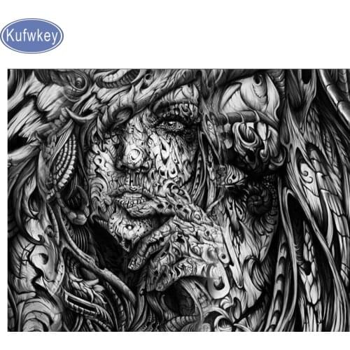 Kufwkey Black & White Abstract mosaic painting,5d diy diamond painting full square/round drill,Cross-Stitch,Diamond Embroidery