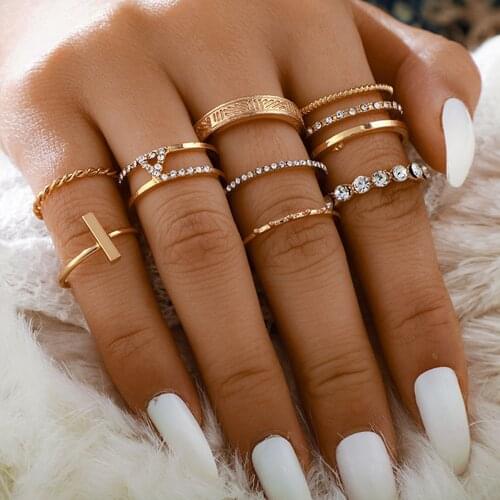 Starose 8pcs/set New Simple Circle Crystal Finger Rings Set Female Geometric Thin Joint Ring Toe Knuckle Rings for Women Jewelry