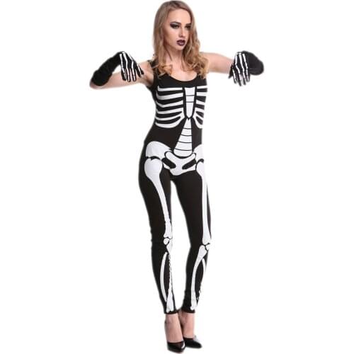 Skull Skeleton Jumpsuit Catsuit Sexy Cosplay Costumes Halloween Women Bodysuit Fancy Dress