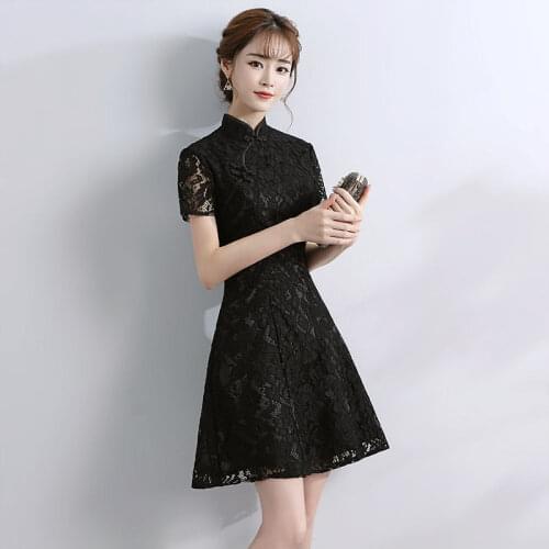 New Summer Spring Chinese Style Daily Short Short Slim Girl Improved Version Of Cheongsam Lace Dress Female Berserk Hot Genuine