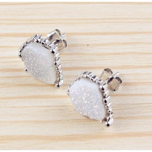 Trendy-beads Unique Silver Plated Irregular Shape White AB Agates Stud Earrings For Women Anniversary Jewelry