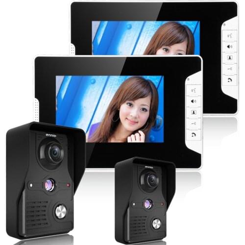 MOUNTAINONE 7 Inch Video Door Phone Doorbell Intercom Kit 2-camera 2-monitor Night Vision with IR-CUT HD 1000TVL Camera