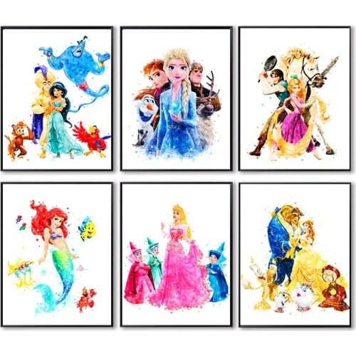 Watercolor Princess 5d Diamond Painting Disney DIY Diamond Mosaic Embroidery Home Decor Cross Stitch Kits Square Round Drill