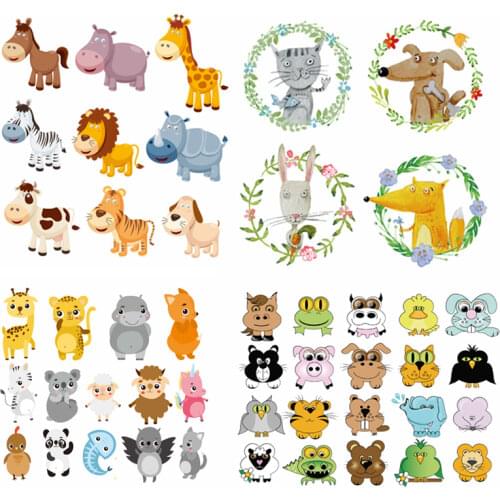 Cartoon Animal Patches Patches A Level Washable Thermo Stickers on Clothes Heat Press Applique Set Childrens Clothing