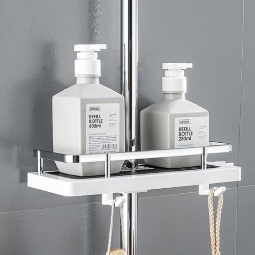 New Shower Storage Rack Bathroom Shelf Pole Shelves Shampoo Tray Stand Single Tier No Drilling Lifting Rod Shower Head Holder