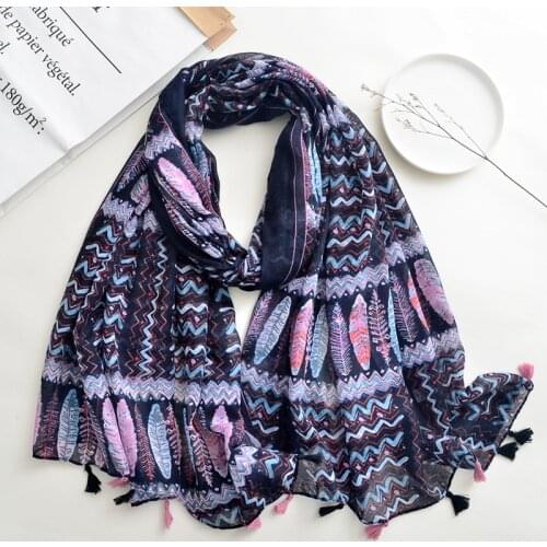 2021 New Fashion Geometry Print Tassel Scarf Shawls Long Soft Scarves Hijab Wrap