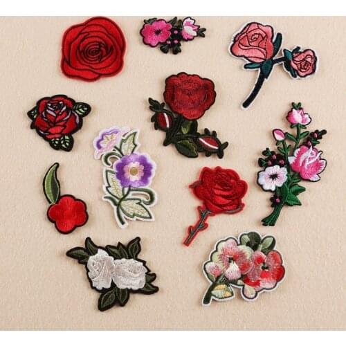 Flower Patches Iron on Patches for Clothing Stripes Flower Badges Stickers on Clothes Embroidered Patches for Clothing Appliques