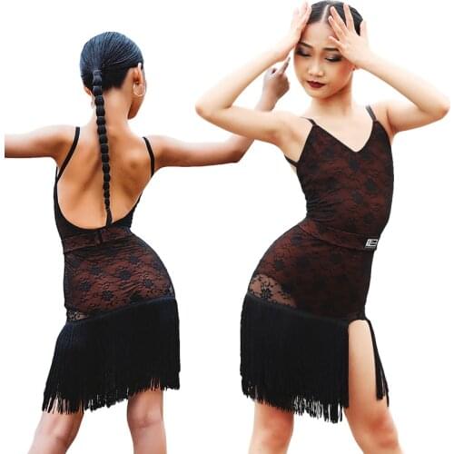 Girls Latin Dance Dress ChildrenS Summer Practice Clothes Fringe Dress Cha Cha Rumba Samba Tango Performance Clothing DQS4686