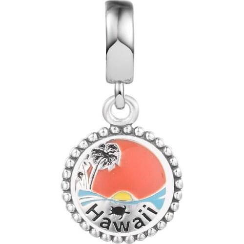 Fits Pandora Bracelets Hawaii Sunset Honu Turtle Dangle Charm 925 Sterling Silver Beads for DIY Jewelry Making Kralen Berloques