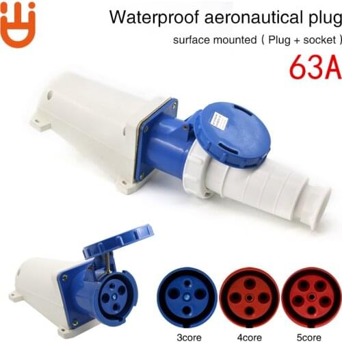 Industrial plug socket connector 3-core 4-core 5-hole 63A surface mounted aviation plug docking waterproof