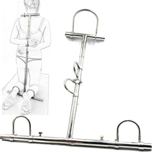 Multifunctional Adjustable Bondage Kneeling Torture Restraints Device Stainless Steel Collar Wrist Handcuffs Ankle Cuffs Sex Toy