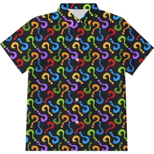 IFPD EU Size Summer Men 3D Printed Color Question Mark Button Shirts Unisex Short Sleeve Shirts Casual Plus Size Hawaiian Shirt