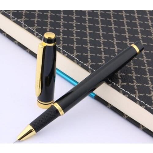 High Quality New School Black Popular Golden Trim Gift Fine Hooded Nib Finance Writing Metal Fountain Pen
