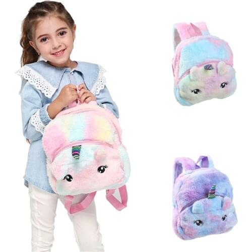 2020 New Style Children Plush Backpacks Cartoon Unicorn School Bags Cute Kindergarten Bags for Kids Girls Mochila Infantil