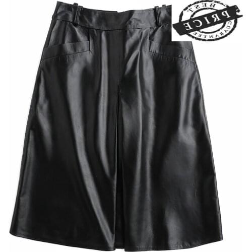 Autumn Plus Spring Size Skirts Women Genuine Leather Skirt Black Midi Skirt Real Sheepskin Skirts Elegant Clothes LWL1a2a