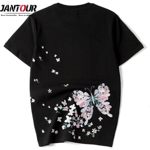 Spring Summer Cotton T-shirt Mens Embroidery Butterfly Pattern Loose O-Neck Tees Tops Male Large Size M-4XL