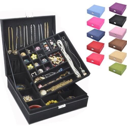 Jewelry Box Double-Layer Flannel European-Style Wooden Korean Princess Home With Lock Decoration Makeup Female Storage Box