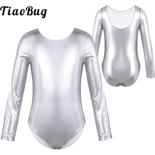 TiaoBug Kids Shiny Dancewear Long Sleeves Ballet Gymnastics Leotard Girls Sports Bodysuit Competition Performance Dance Costume
