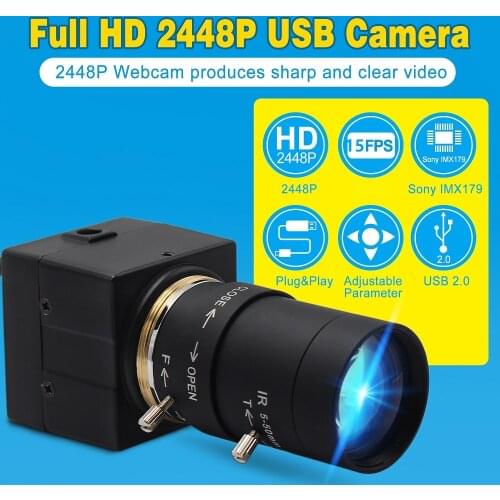 8MP USB Webcam Surveillance CCTV High Resolution SONY IMX179 5-50mm Varifocal Lens Indurstrial USB Video Camera for PC Computer