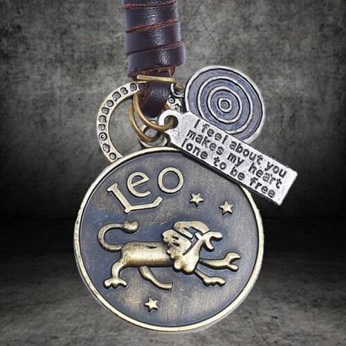 Punk Vintage Animal Zodiac Lion Keychains Pendant Men Women Retro 12 Constellation Jungle-King Lions Key Chain Keyring Jewelry