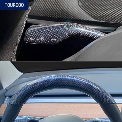 Interior Decor Wiper Shift Steering Wheel Trim Cover for Tesla Model 3 Y Car Styling Carbon Fiber Protective Cover