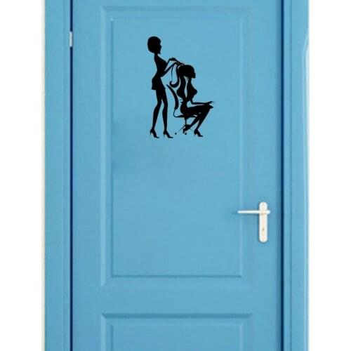 YOJA 16.6*25CM Fashion Girl Face Makeup Woman Door Decor Decal Black Wall Sticker Accessories A40415