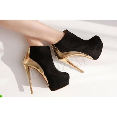 LAIGZEM Women Platform Boots Stiletto Back Zip Short Boots Ladies Comfortable Shoes Woman Botines Mujer Large Size 34-52