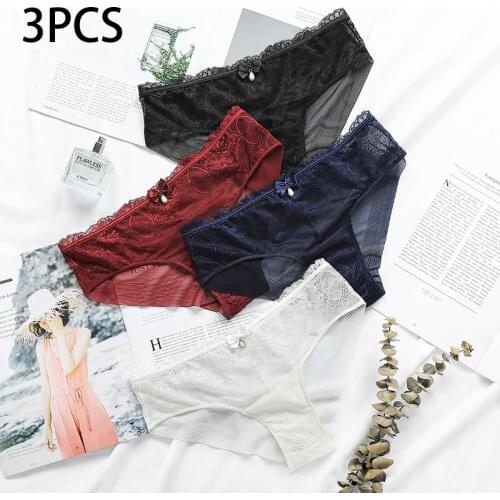 Women Panties Sexy Floral Lace Rhinestone Decoration High Quality Cotton Low Waist Comfort Low-Rise Ruffles Sexy Lingerie